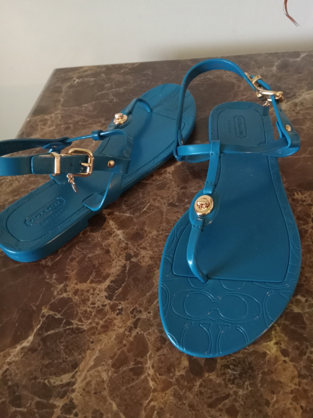 Coach Blue Signature Jelly T-Strap Sandals EUC